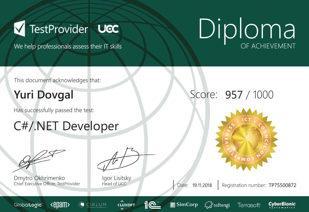 Speciality sertificate